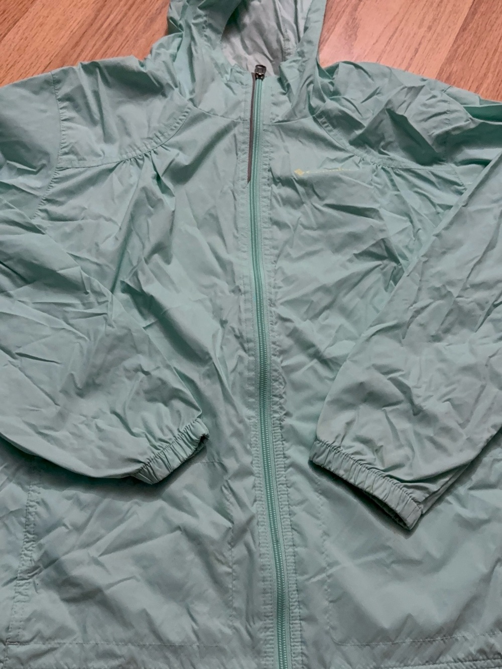 Columbia Light Teal Kids Hooded Rain Jacket